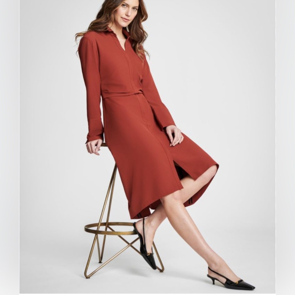 Spanx Carefree Collared Shirt Dress Burgundy Red 1X